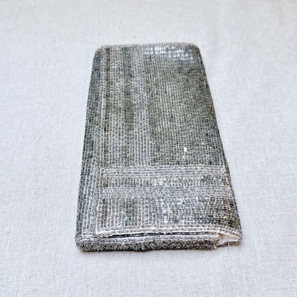 Vintage Silver Beaded Clutch 1960s Hand Made in Japan